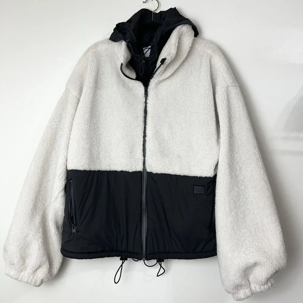 Frame Sherpa & Tech Taffeta Anorak Coat Jacket Black & White Women’s XL NWT